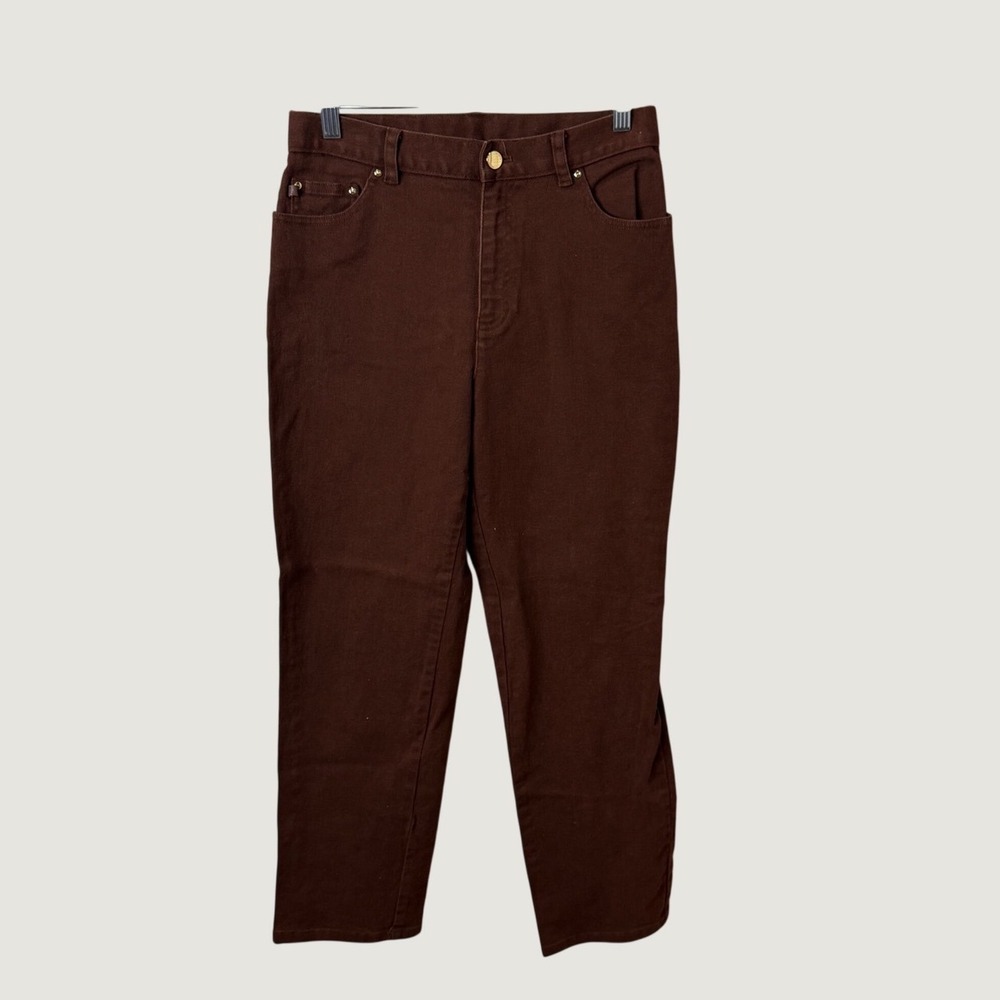 Lauren Ralph Lauren Jean Pants 8P Brown Straight Leg Gold Detail Preppy Heritage